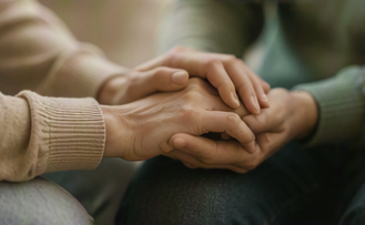 Geste d'écoute et de soutien, mains jointes